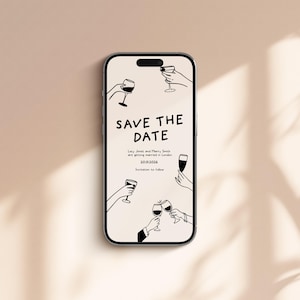 SAVE THE DATE Evite / Modello di invito di nozze digitale / Download immediato / Invito e-mail Whatsapp disegnato a mano / Save The Date illustrato