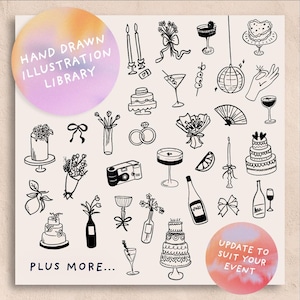 ILLUSTRATION LIBRARY | Canva Template Wedding Icons | Hand drawn Fun Doodle | Custom Download Editable Download