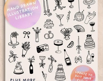 ILLUSTRATION LIBRARY | Canva Template Wedding Icons | Hand drawn Fun Doodle | Custom Download Editable Download