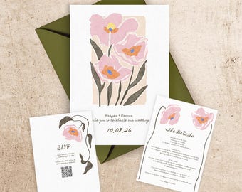 Floral Wedding Invitation Template: Hand-Painted Elegant Design (Digital Download)