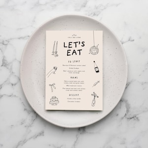 Menú ilustrado + Plantilla de tarjetas de mesa / Decoración de mesa imprimible dibujada a mano para bodas o fiestas de cumpleaños imagen 2