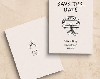 Wedding Save the Date Template | Hand-Drawn Car Illustration (Digital Download)