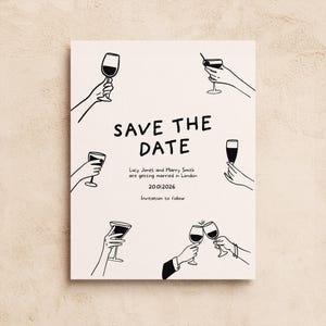 SAVE THE DATE Template | Printable Wedding Invitation | Hand Drawn Fun Scribble Illustrated | Digital Download | Party drinks Illustration