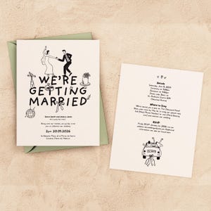 HOCHZEIT-EINLADUNG-Vorlage | Hand gezeichnet illustriert Spaß einladen | Doppelseitig bearbeitbar | Moderne handgeschriebene Einladung & Details Antwortkarte zum Download