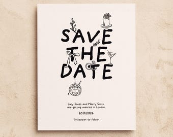 Save The Date Illustrated Template | Printable Wedding Invitation (Canva Digital Download)