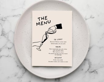 Hand-Drawn Wedding Menu & Place Card Printable Template (Digital Download)