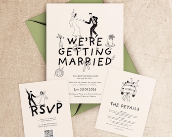 Illustrated Wedding Invitation Template Suite