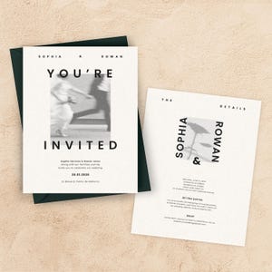 Plantilla de invitación de boda / Elegante, limpia, moderna, clásica, minimalista / Doble cara editable / Elegante, atemporal, foto imprimible