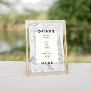 Sjabloon DRANKMENU | Afdrukbaar bord met bruiloftcocktail | Minimalistische klassieke tijdloze wijnkaart | Evenement Etentje | Stijlvol fotobarmenu