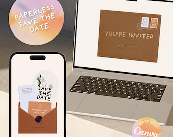 Terracotta Digital Save the Date • Animated Envelope • Paperless Wedding Invite • Boho Wedding Invitation (Canva Template)