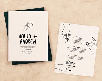 Illustrated Wedding Invitation Template | Hand-Drawn Diamond Ring (Digital Download)