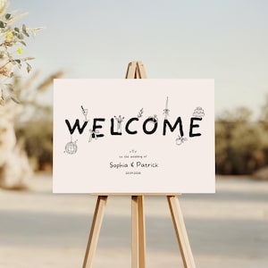 WELCOME SIGN Template | Hand drawn Fun Illustrated Signage | Printable Modern Wedding Reception Design | Modern Doodle Illustrations