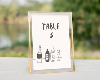 Plantilla ilustrada de números de mesa para bodas (descarga digital)