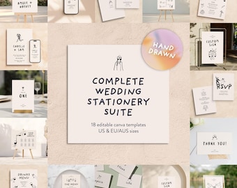 WEDDING BUNDLE Template Suite | Hand drawn Illustrated Fun Invite Signage | Editable Printable | Handwritten scribble Illustration