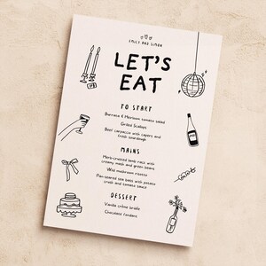 Menú ilustrado + Plantilla de tarjetas de mesa / Decoración de mesa imprimible dibujada a mano para bodas o fiestas de cumpleaños imagen 5