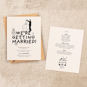 Modelo de CONVITE DE CASAMENTO | Convite divertido ilustrado desenhado à mão | Editável frente e verso | Convite manuscrito moderno com rabiscos e detalhes + RSVP