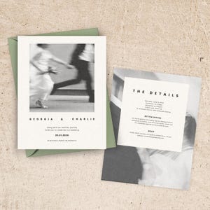 Plantilla de invitación de boda / Elegante, limpia, moderna, clásica, minimalista / Doble cara editable / Elegante, atemporal, foto imprimible