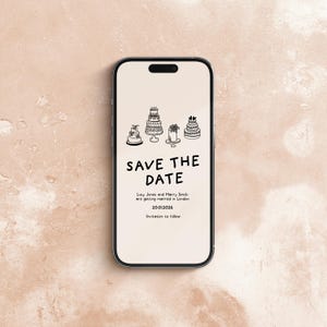 SAVE THE DATE Evite | Digital Wedding Invitation Template | Instant Download | Hand Drawn Email Whatsapp Invite | Illustrated Wedding Cake