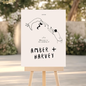 WELCOME SIGN Template | Hand drawn Fun Illustrated Signage | Printable Modern Wedding Reception Design | Modern Doodle Illustration