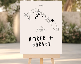 Illustrated Wedding Welcome Sign: Modern Doodle Design (Digital Download)