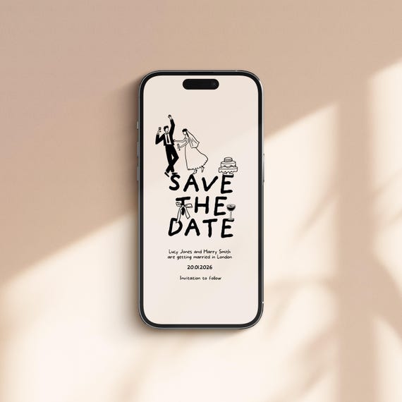 Illustrated Save the Date Evite • Digital Wedding Invitation Template • Hand-Drawn Email / WhatsApp Invite • Instant Download