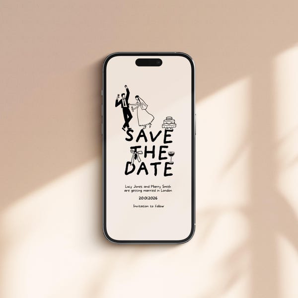 Illustrierte Save the Date Evite • Digitale Hochzeitseinladung • E-Mail / Whatsapp Einladung • Sofortiger Download (Canva Vorlage)