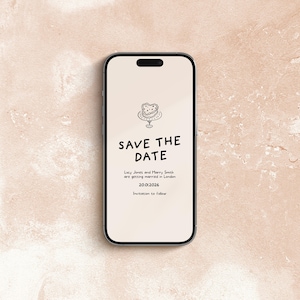 SAVE THE DATE Evite | Digital Wedding Invitation Template | Instant Download | Hand Drawn Email Whatsapp Invite | Illustrated Save The Date