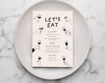 Illustrated Menu Template | Editable Hand-Drawn Printable Party Table Decor