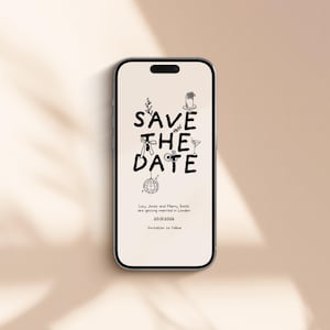 SAVE THE DATE Evite | Digital Wedding Invitation Template | Instant Download | Hand Drawn Email Whatsapp Invite | Fun Cute Illustrations