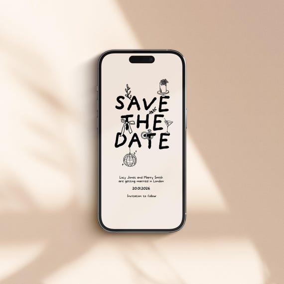 Save The Date Evite | Illustrated Digital Wedding Invitation (Instant Template Download)
