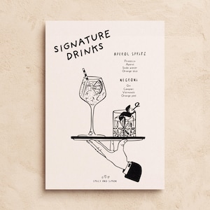 SIGNATURE COCKTAIL MENU Vorlage | Illustriertes Hochzeit Schild | Handgezeichnet | Event-Bar-Menü | Aperol Spritz Negroni Benutzerdefinierte Beschilderung