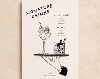 Signature Cocktail Menu Template | Illustrated Printable Wedding Sign | Hand Drawn Event Bar