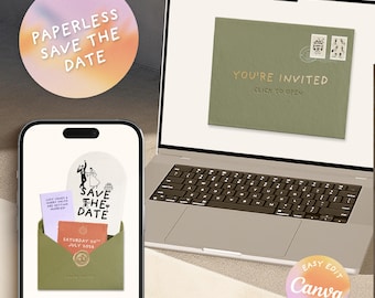Paperless Save the Date Evite • Digital Wedding Invitation Template • Email / WhatsApp Invite • Canva Website