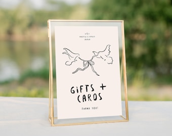 GIFT & CARDS SIGN template | hand drawn illustrated table signage | cute wedding | baby, bridal shower | handwritten | printable download