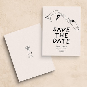SAVE THE DATE Vorlage | Druckbare Hochzeitseinladung | Hand Gezeichnet Spaß Gekritzel Illustriert | Digitaler Download | Braut Bräutigam Illustration