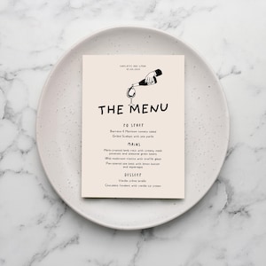MENU + PLACE CARDS Template | Printable Wedding Table Decor | Fun Hand Drawn Illustrated Name Cards | Event Dinner | Handwritten Menu