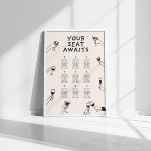 SEATING CHART Template | Wedding Reception Signage | Hand drawn Guest Seating sign | Fun Illustrated Table Plan | handwritten font