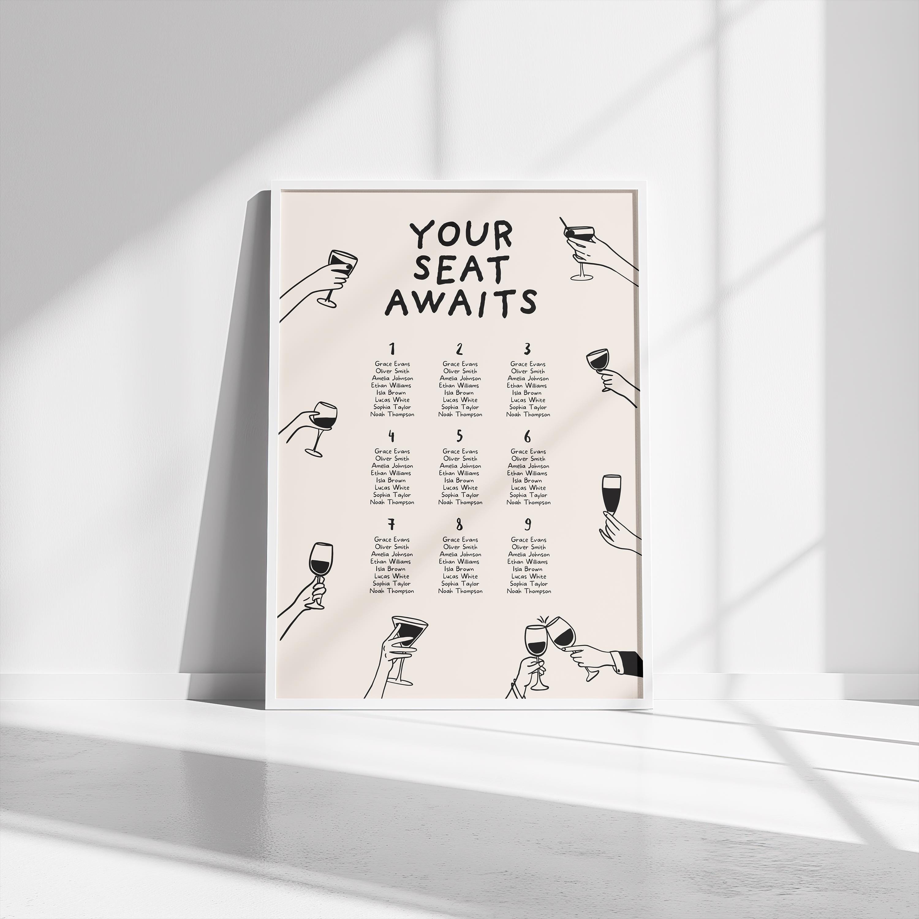 SEATING CHART Template | Wedding Reception Signage | Hand drawn Guest Seating sign | Fun Illustrated Table Plan | handwritten font