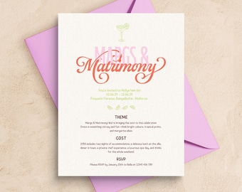 Margs & Matrimony Bachelorette Invitation: Hand-Drawn Hen Party Itinerary (Digital Download)