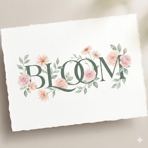 Nice Flowers Font: Elegant Floral Script Typeface, Botanical Letters | Digital Download OTF, Wedding Monogram | Uppercase & Lowercase