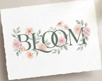 Nice Flowers Font: Elegant Floral Script Typeface, Botanical Letters | Digital Download OTF, Wedding Monogram | Uppercase & Lowercase