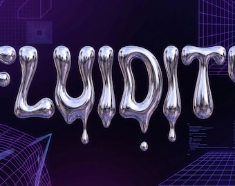 Fluidity Font Liquid Typeface: Fast Futuristic Text - Y2K Revival Style, Melting Curves, OTF TTF Digital Download- Commercial Use
