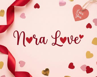 Nora Love Font Cute Romantic Script: Handwritten Hearts Typeface, Playful Calligraphy | Cricut Craft, Wedding Invites | Smooth Vinyl Cutting