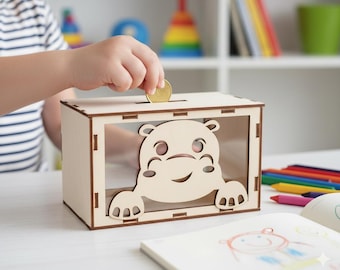 Tier Spardose Laser Cut Files Kinder Spardose Bundle, 10 Designs mit Acrylfenster (Sperrholz, zusammensteckbar, Lerngeschenk)