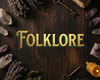 Folklore Font Duo Rustic Serif: Mystical Vintage Display Typeface, Layered Outline Style | OTF, Book Covers & Posters- Commercial Use