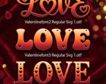 5 Color Svg Fonts Bundle: Romantic Valentine Typography, Gradient Heart Letters | OTF, Sublimation Ready | Procreate Compatible