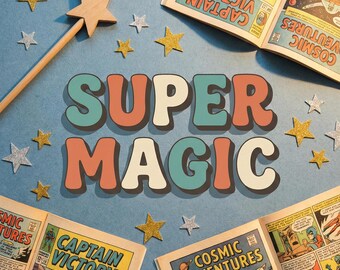 Super Magic Font Retro Display Typeface, Playful Quirky Curves (Cricut Friendly, Bold Weight, Vintage Cartoon Style)- Commercial Use