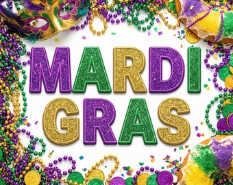 Mardi Gras Font Trio: Purple Green Gold Carnival Typeface, OpenType SVG, Sublimation Ready | NOLA Inspired, Fat Tuesday Design