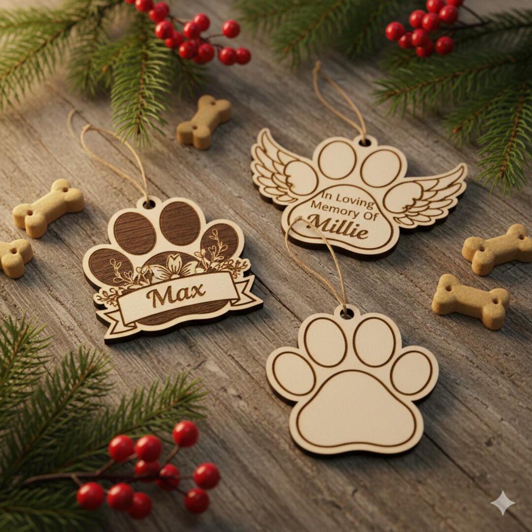 Pet Memorial Angel Wings SVG | Dog Paw Laser Cut Ornament ...