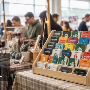 Espositore per biglietti da visita tagliato al laser - Porta biglietti da visita e biglietti d'auguri - Design a ripiani, compensato SVG, uso per stand artigianali - uso commerciale